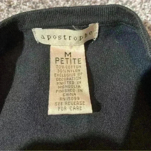 Apostrophe Sweater Womens Petite M Black Cardigan Floral 3/4 Sleeve - Picture 7 of 8